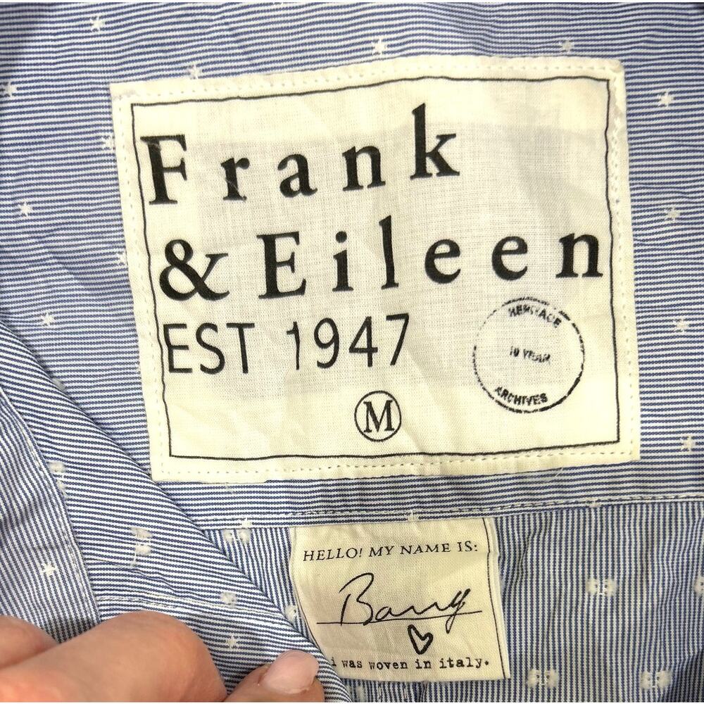 Frank & Elieen Barry Blue Pinstripe Stars Crinkle Button Up Shirt Classic - Picture 6 of 8